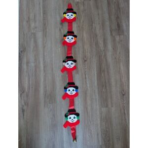 Vintage Christmas Plastic Canvas Needlepoint Ornament Garland Snowmen Kitsch 46"